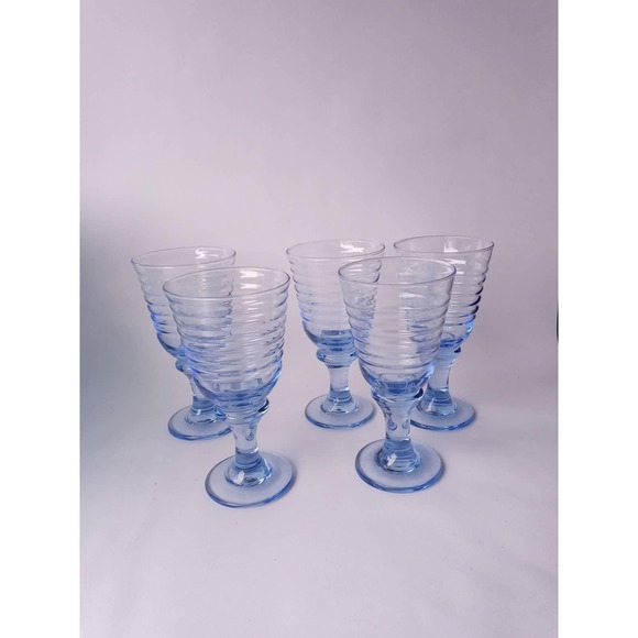 Vintage Libbey Ice Blue Water Glasses Set of 5 Swirl Pattern (shelf) - Picture 1 of 3